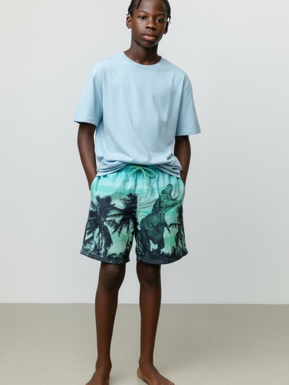 OshKosh B'gosh Teal Dino & Palm Swim Shorts